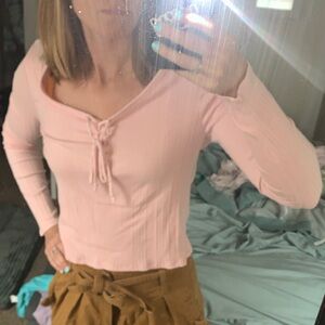 Lucky Brand Light Pink Lace-Up Blouse